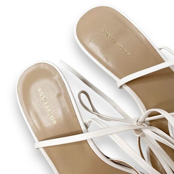 Ann Taylor White Leather Strappy Ankle Wrap Square Toe Sandal Heels Women’s 9.5M - Picture 8 of 12
